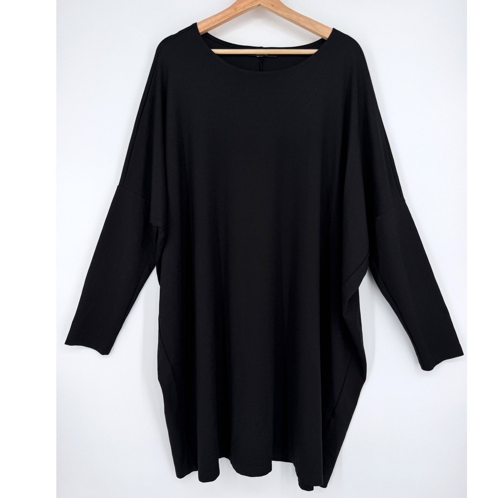 Bryn Walker Womens Black Oversized Lagenlook Modal Stretch Knee Length Dress XL